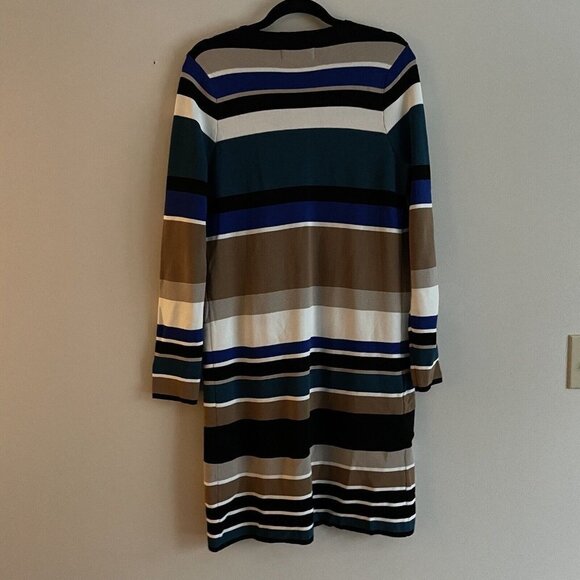 Calvin Klein Wmn S Multicolor Striped Long Sleeve Knee Length Open Front Sweater - Picture 9 of 9